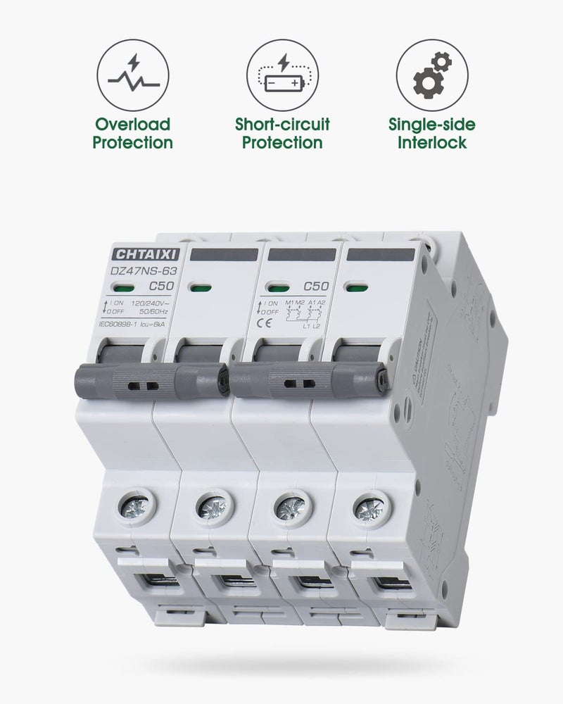 CHTAIXI Manual Transfer Switch, 32 Amp 120V/240V AC Dual 2-Pole DIN Rail Mount RV Transfer Switch, Single-Side Interlock Circuit Breaker MTS D2P C32 - Image 3